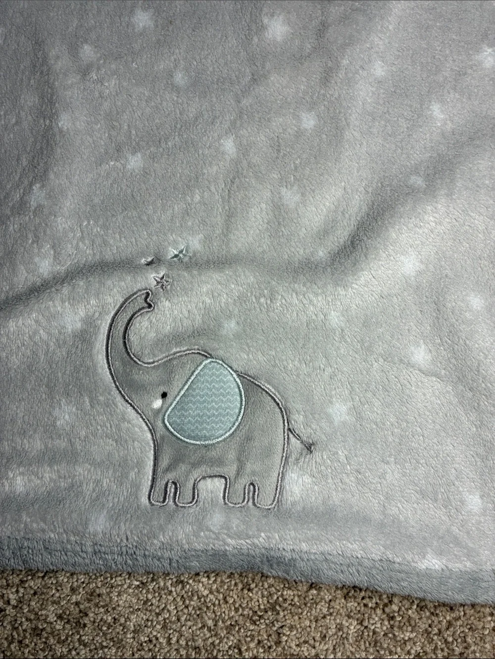 Parents Choice Soft Gray Baby Blanket with Elephant Accent 30x40